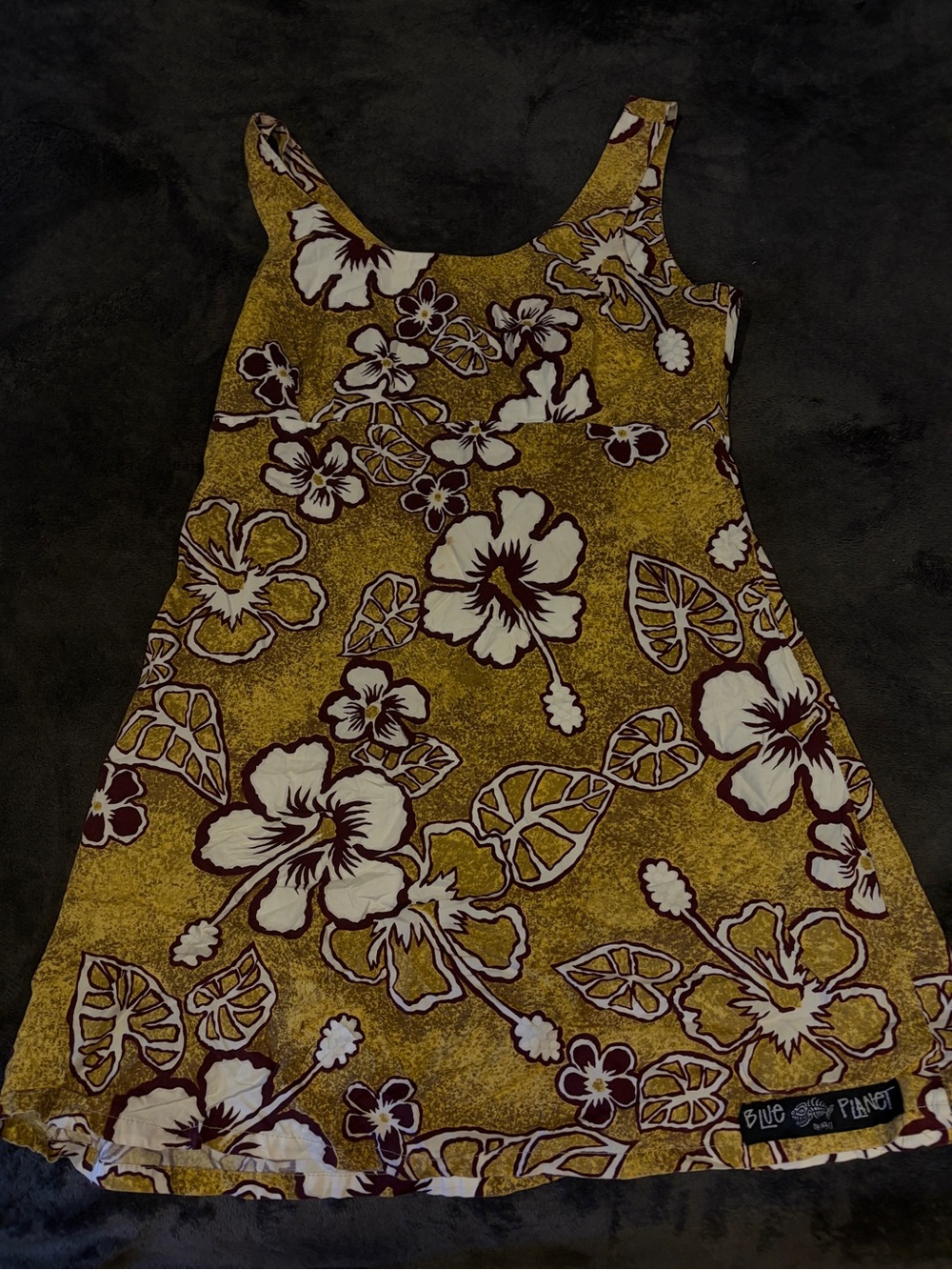 Blue Planet hawaiian Yellow Floral A-Line Sundress with White & Burgundy Flowers